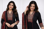 Black & Maroon Ruhani Ajrakh Mirror Work Kurta Set