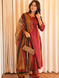 Cotton Rust Romance Kurta With Pant And Dupatta Set