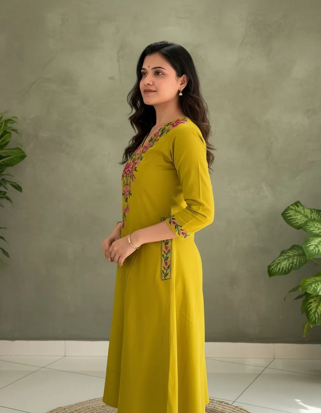 Rose Yellow Aarya Floral Embroidered Kurta Set
