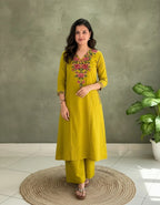 Rose Yellow Aarya Floral Embroidered Kurta Set