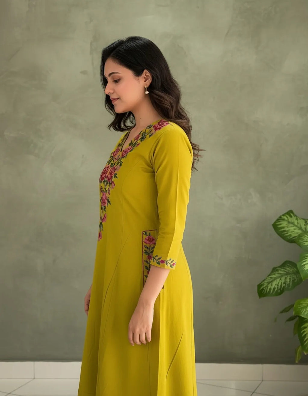 Rose Yellow Aarya Floral Embroidered Kurta Set