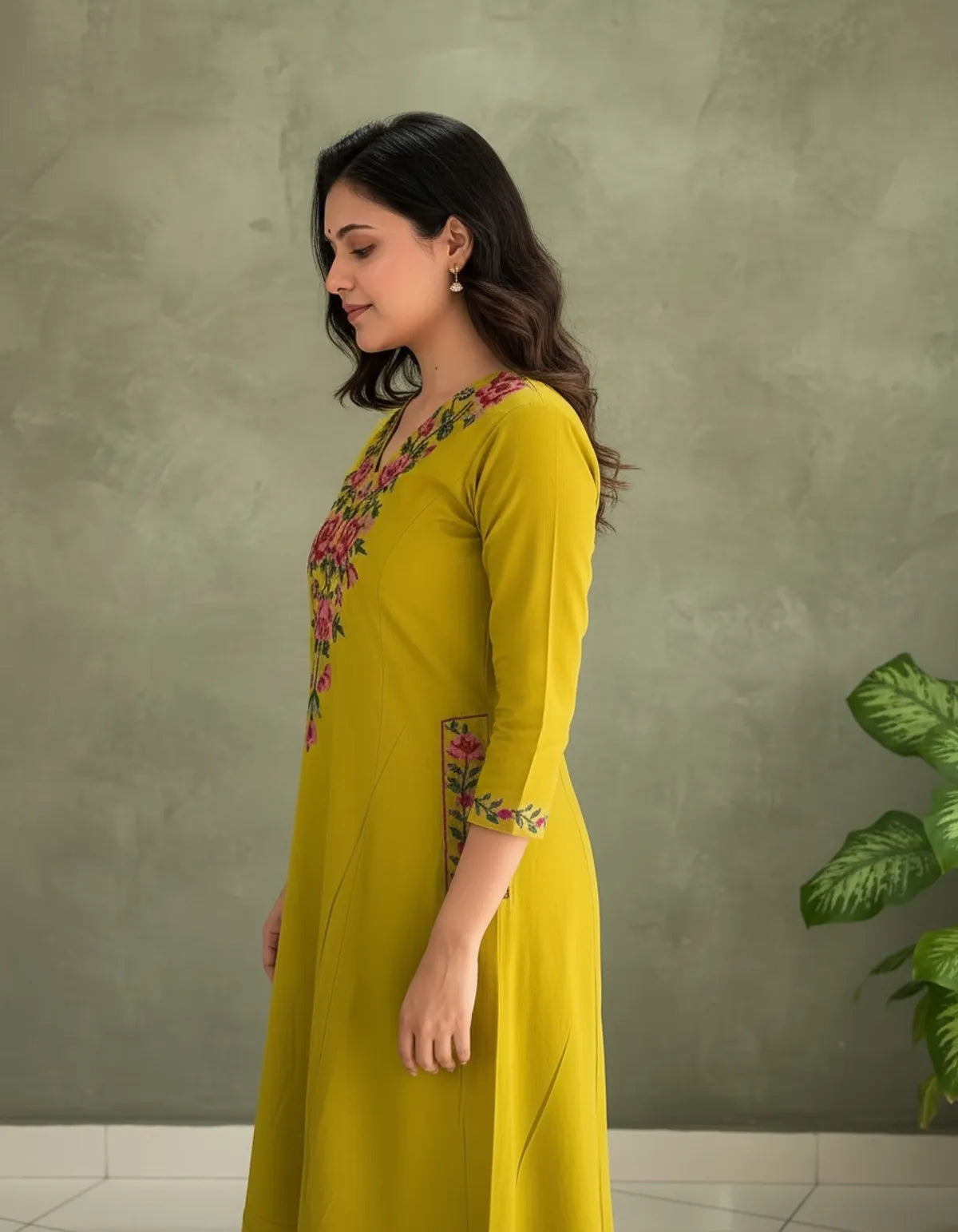 Rose Yellow Aarya Floral Embroidered Kurta Set
