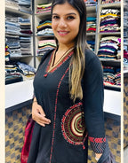Marwari Black Printed Cotton Kurti Set