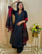 Marwari Black Printed Cotton Kurti Set