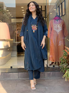 Cotton Suit With pretty embroidery work on kurti and dupatta with pant