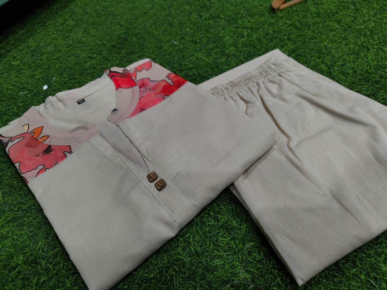 Taj Cotton Co-Ord Set with Fox Georgette Sleeves