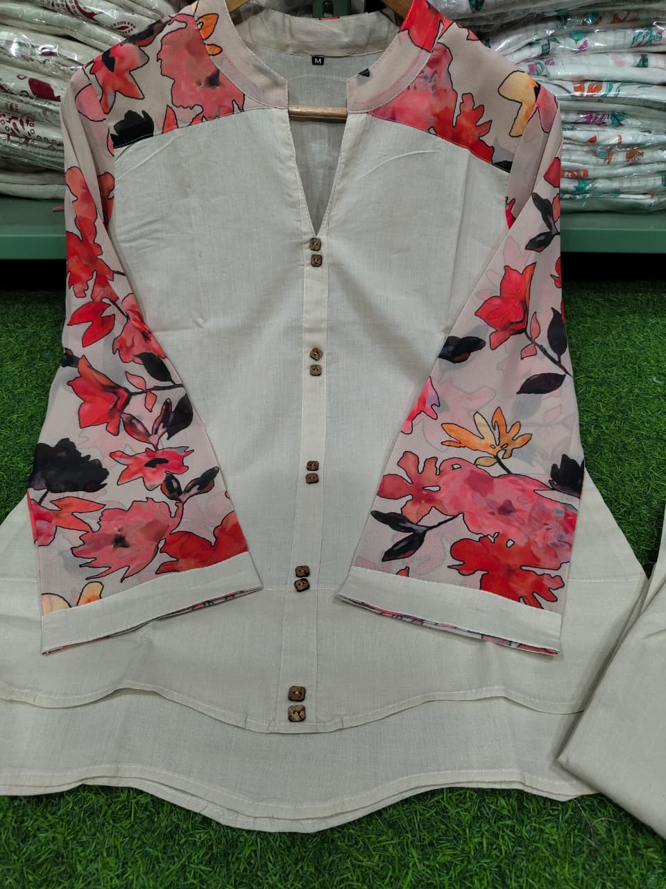 Taj Cotton Co-Ord Set with Fox Georgette Sleeves