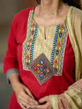 Kutch Kala Red Cotton Suit Set with Hand Block Dupatta
