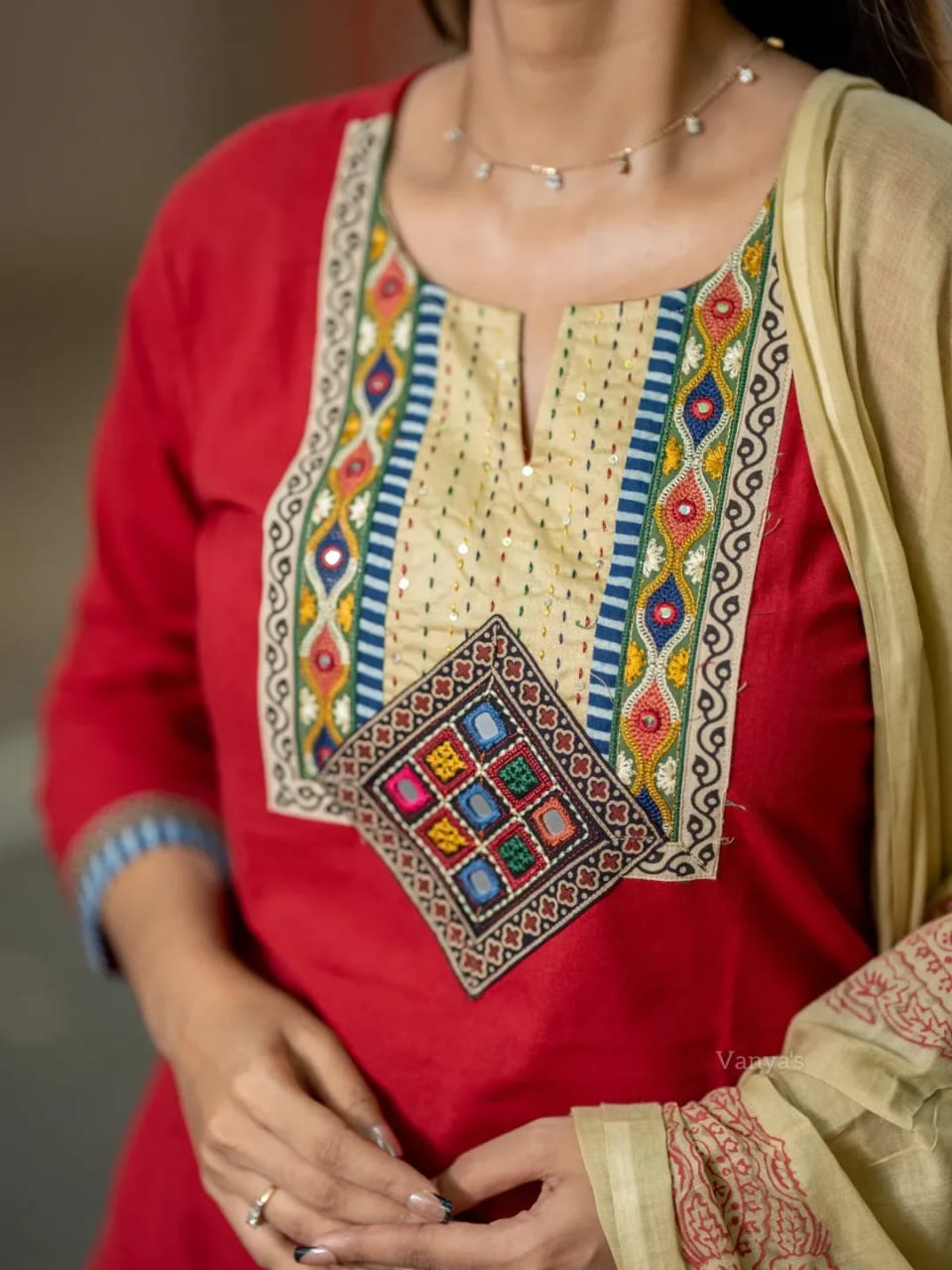 Kutch Kala Red Cotton Suit Set with Hand Block Dupatta