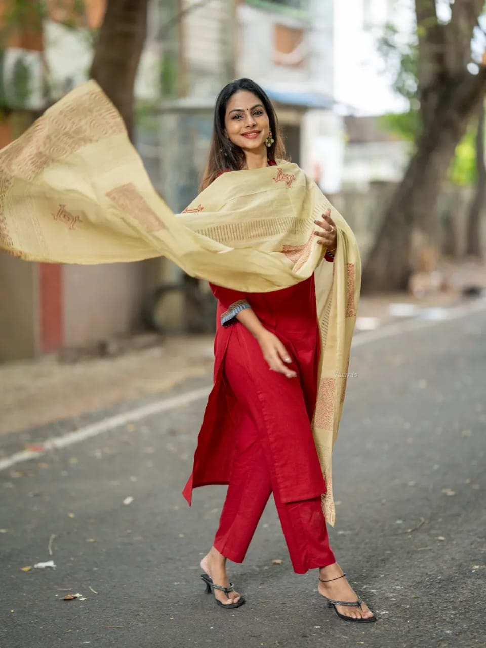 Kutch Kala Red Cotton Suit Set with Hand Block Dupatta