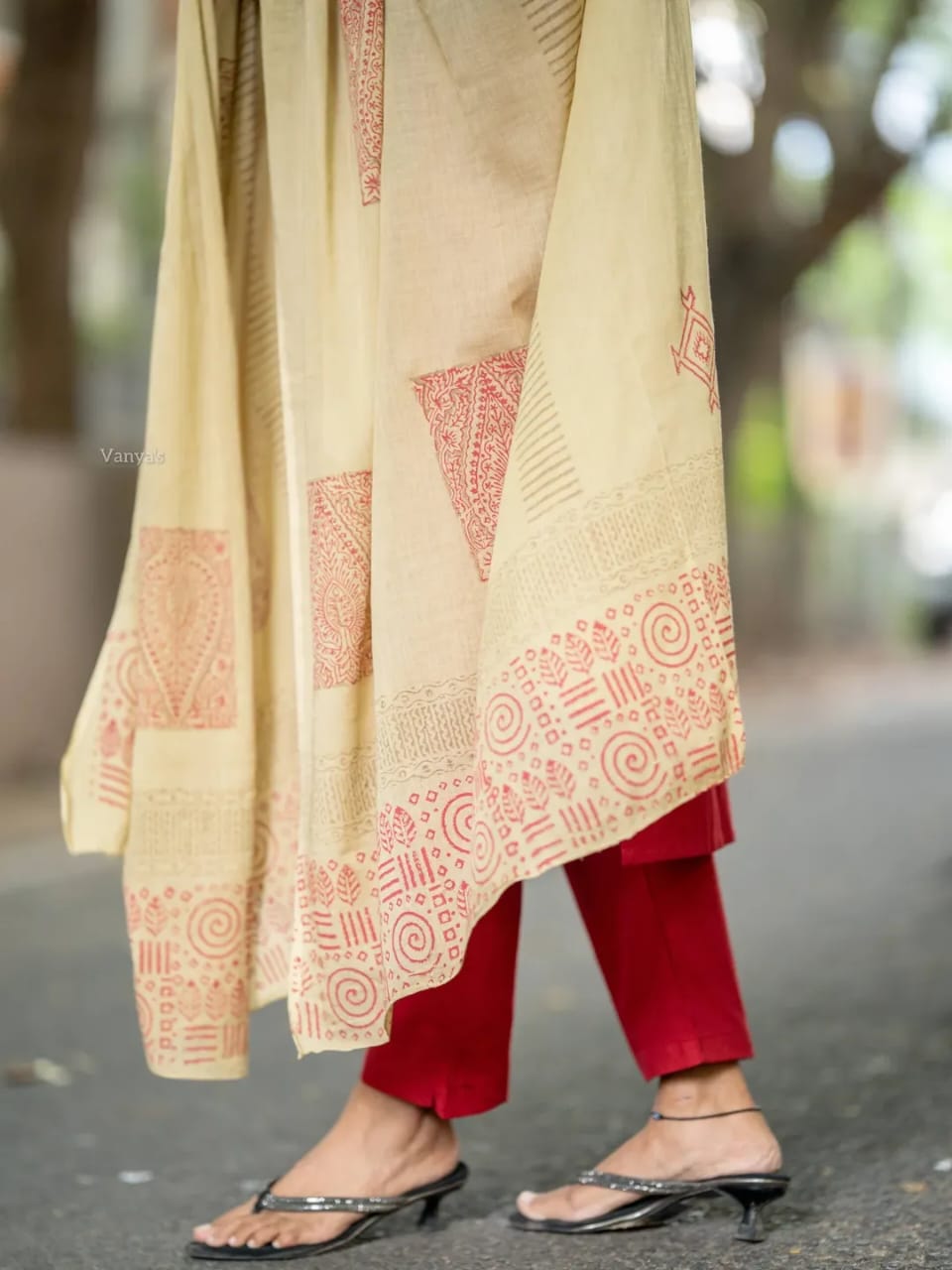 Kutch Kala Red Cotton Suit Set with Hand Block Dupatta