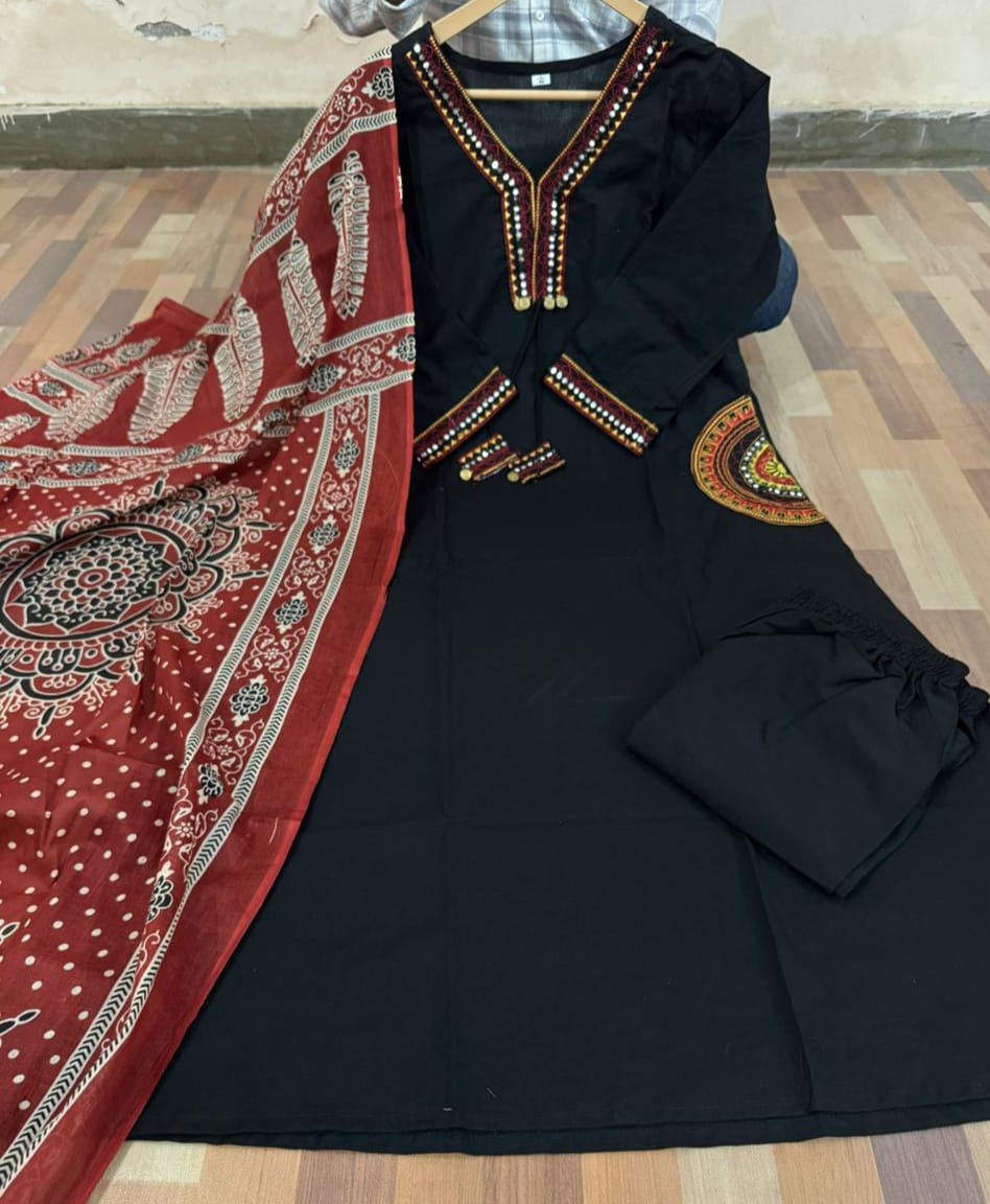 Premium Heavy Dabu Cotton A-Line Suit Set