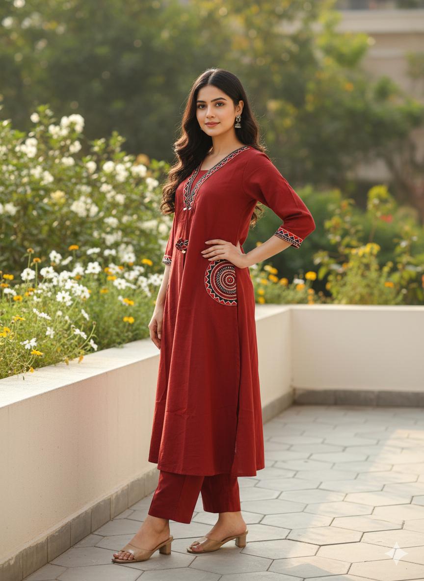 Elysian Embroidered Cotton Flex Kurti Plazo Set