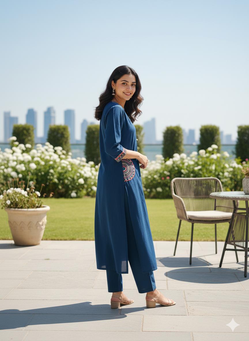 Elysian Embroidered Cotton Flex Kurti Plazo Set