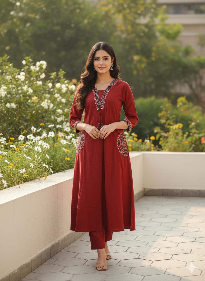 Elysian Embroidered Cotton Flex Kurti Plazo Set
