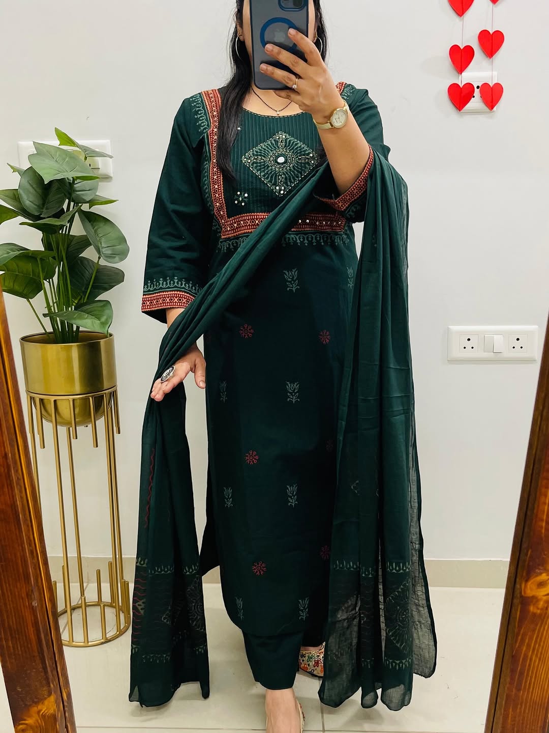 Pure Cotton Handblock Print Kurti Pant Set with Mulmul Dupatta