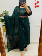 Pure Cotton Handblock Print Kurti Pant Set with Mulmul Dupatta