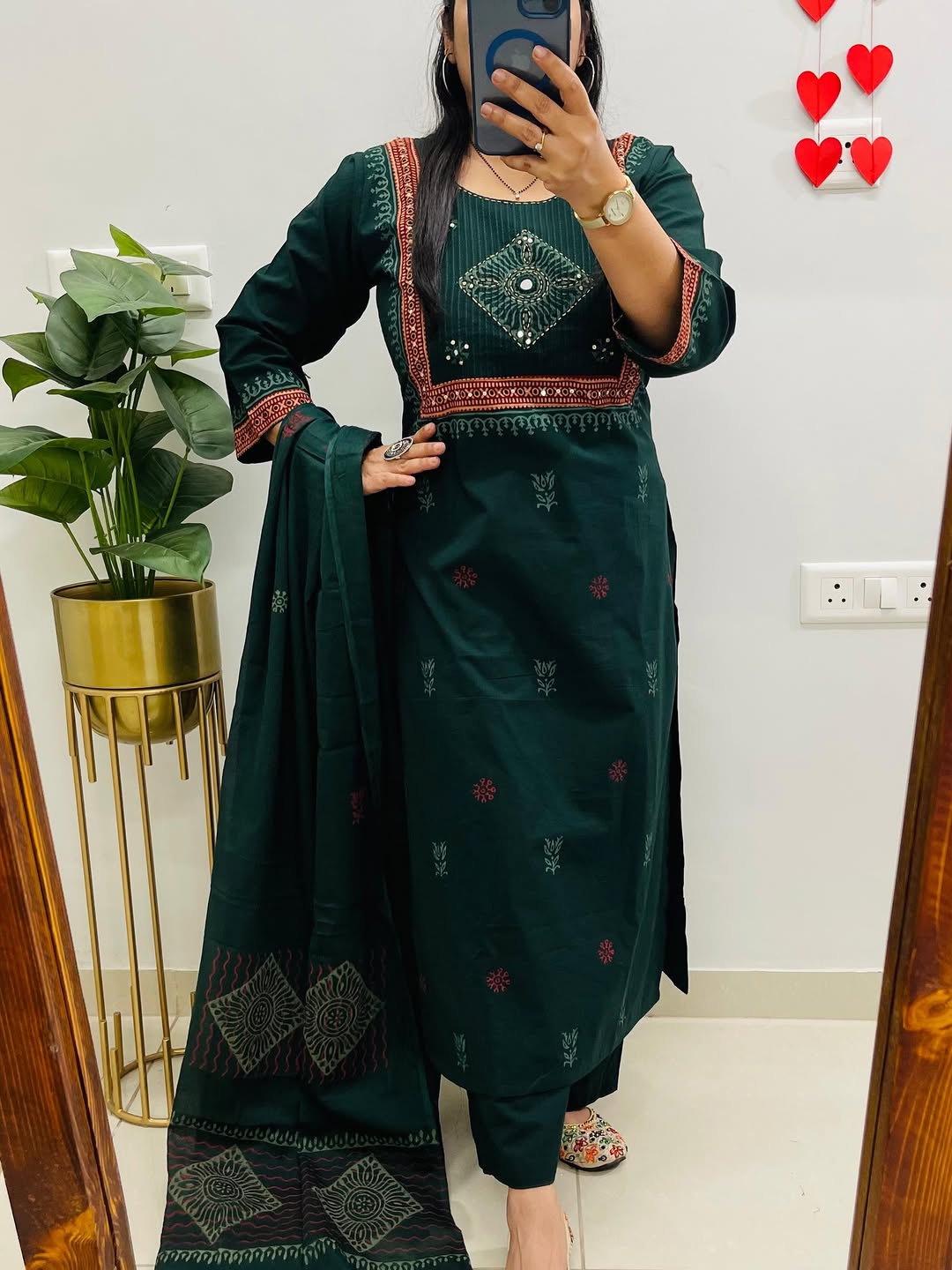 Pure Cotton Handblock Print Kurti Pant Set with Mulmul Dupatta