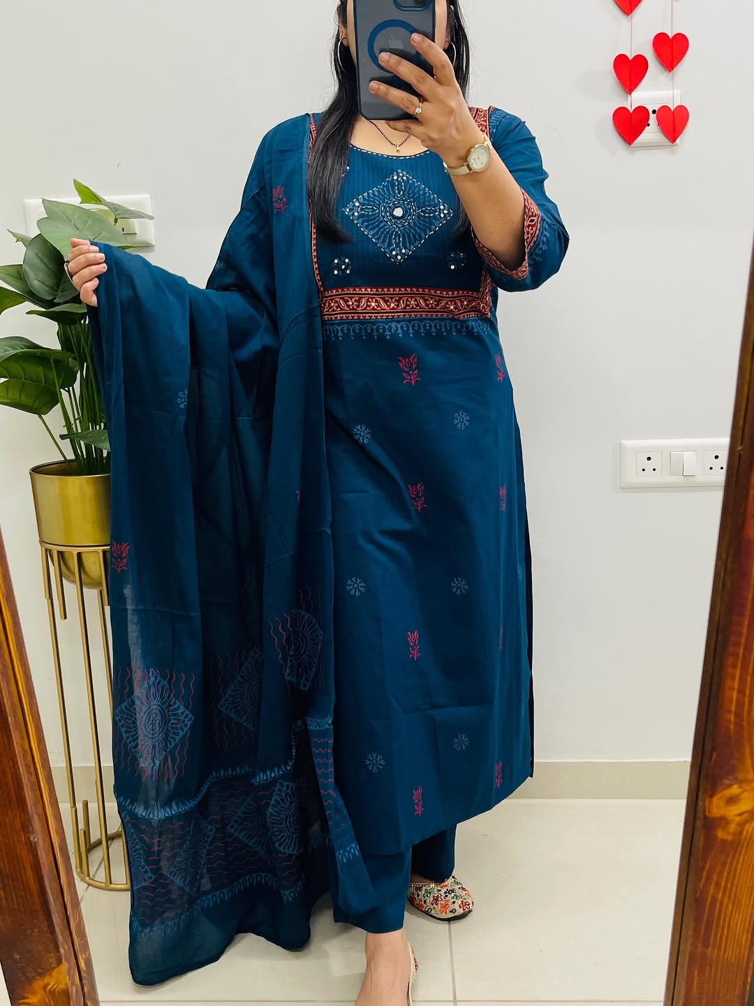 Pure Cotton Handblock Print Kurti Pant Set with Mulmul Dupatta