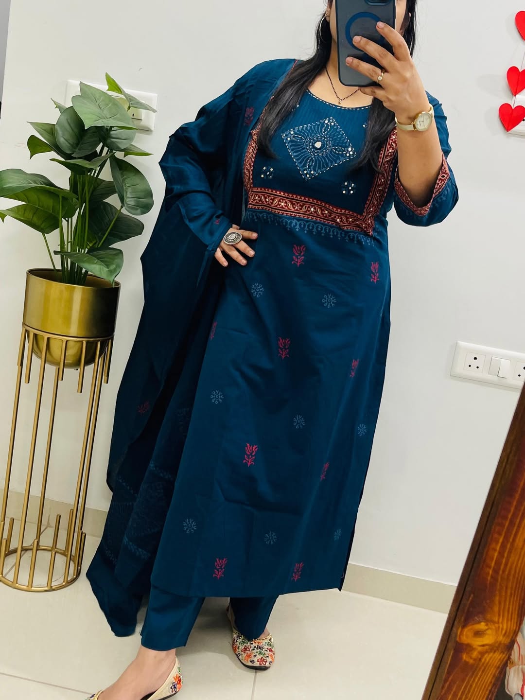 Pure Cotton Handblock Print Kurti Pant Set with Mulmul Dupatta