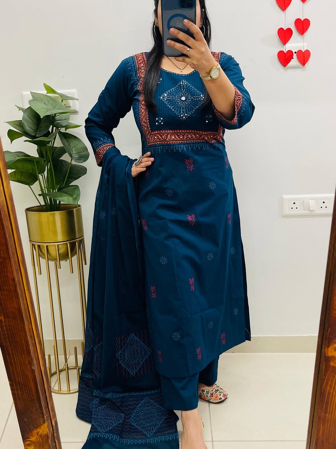 Pure Cotton Handblock Print Kurti Pant Set with Mulmul Dupatta