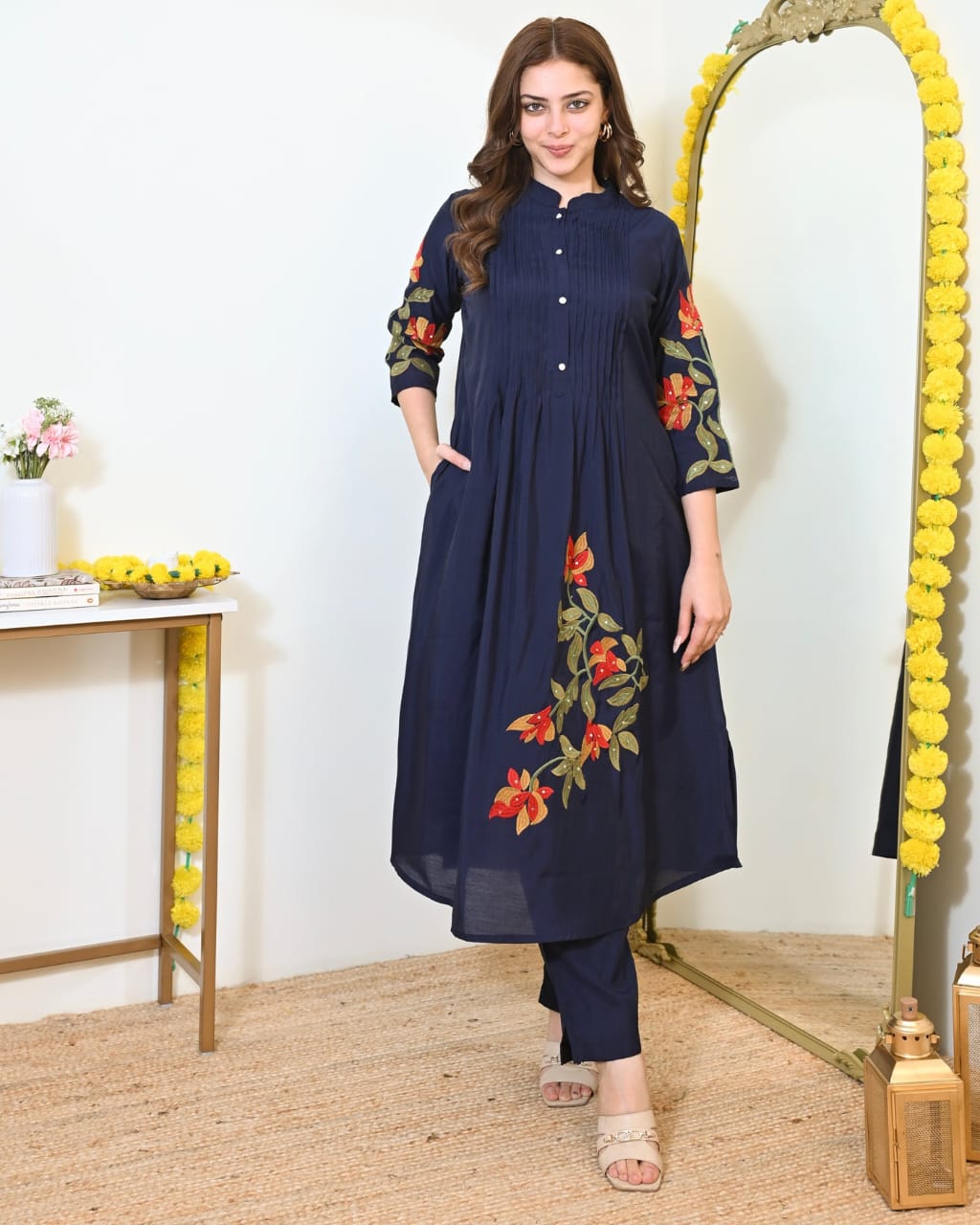 Pure Cotton Pintex Embroidered Kurti pant set