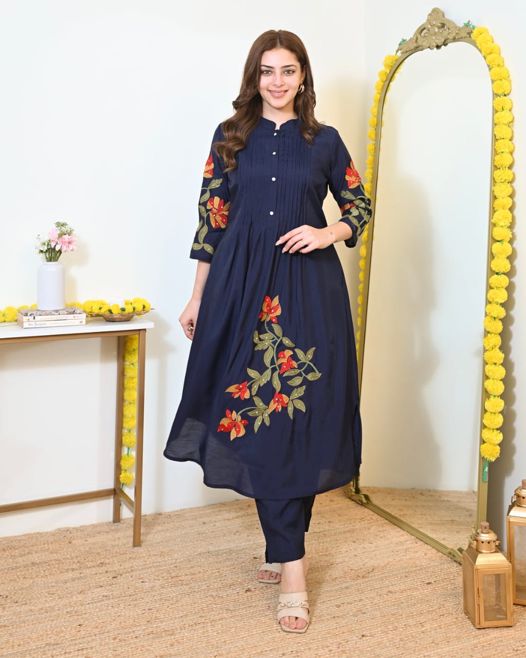 Pure Cotton Pintex Embroidered Kurti pant set