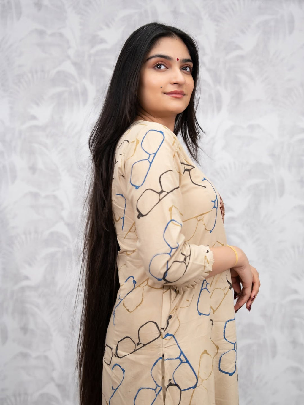 Beige Cotton Embroidered Co-Ord Set for Women