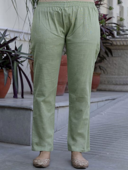 Floral Yoke Cotton Slub Kurta Pant Set with Dupatta