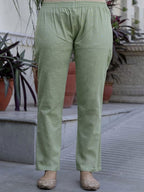 Floral Yoke Cotton Slub Kurta Pant Set with Dupatta