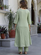 Floral Yoke Cotton Slub Kurta Pant Set with Dupatta