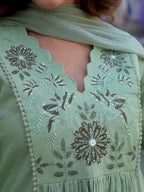 Floral Yoke Cotton Slub Kurta Pant Set with Dupatta