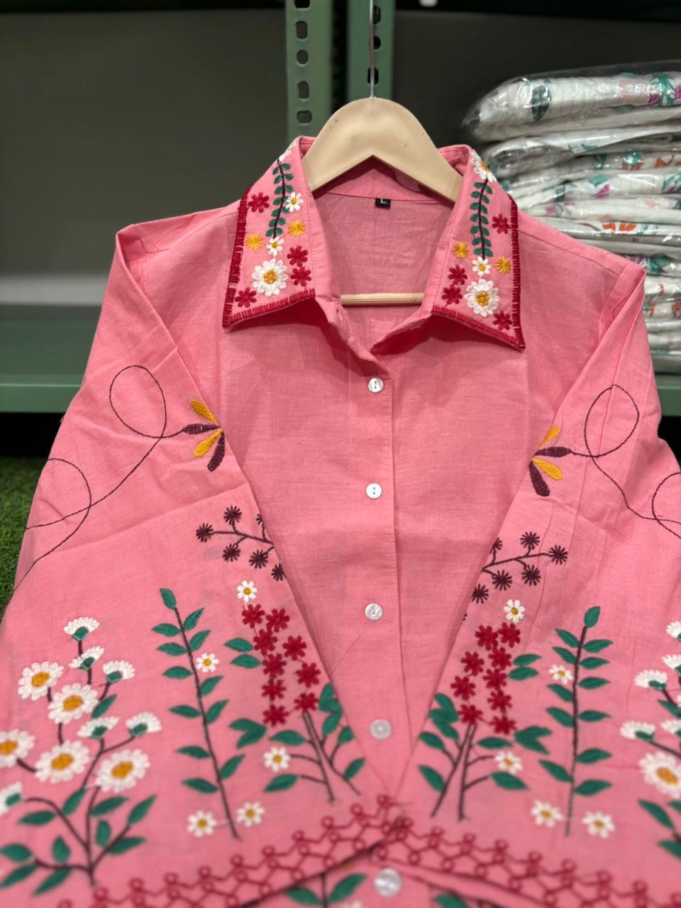 Blush Garden Embroidered Cotton Co-Ord Set