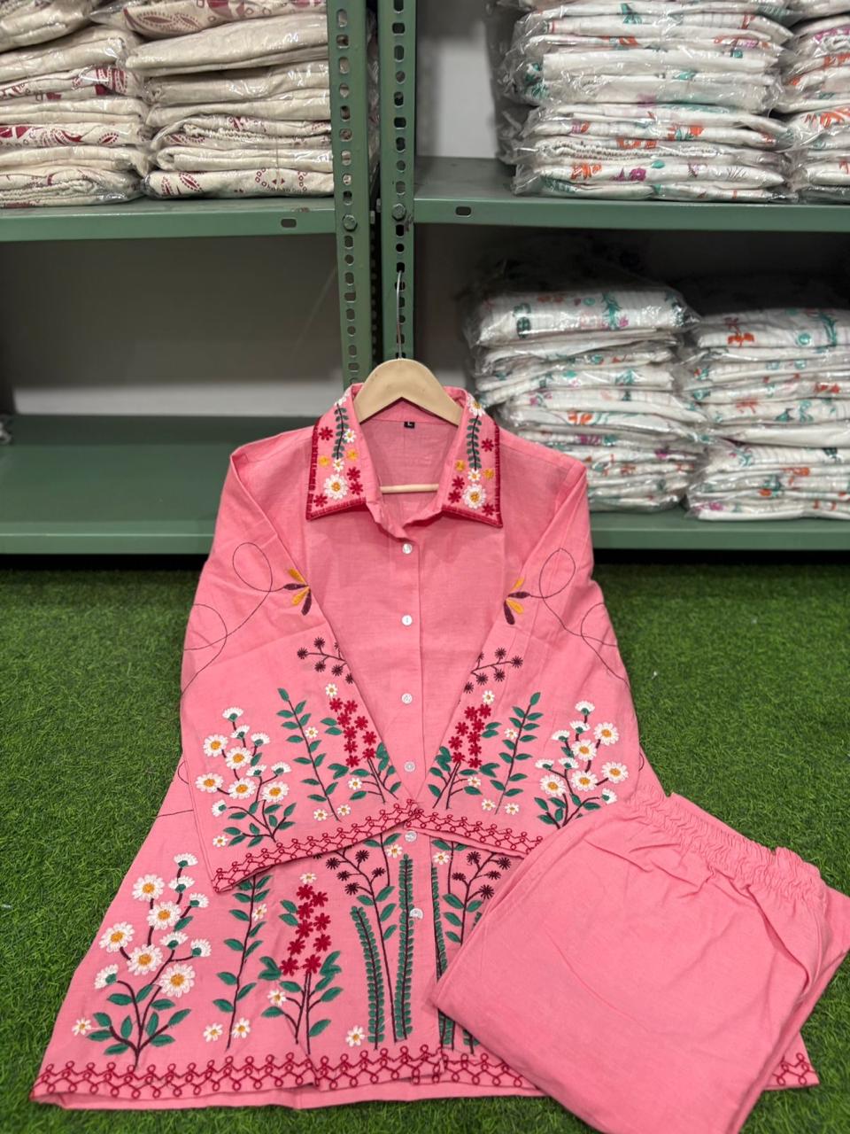 Blush Garden Embroidered Cotton Co-Ord Set