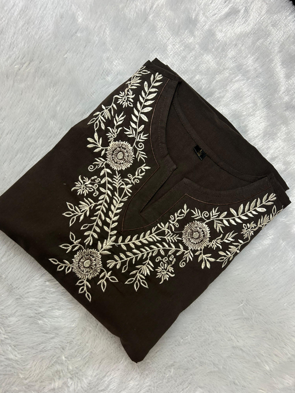 Noor-Earth Embroidered Cotton Co-Ord Set (Chocolate Brown)