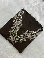 Noor-Earth Embroidered Cotton Co-Ord Set (Chocolate Brown)