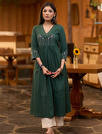 Vanya Forest Green Pleated Cotton Slub Kurta Set