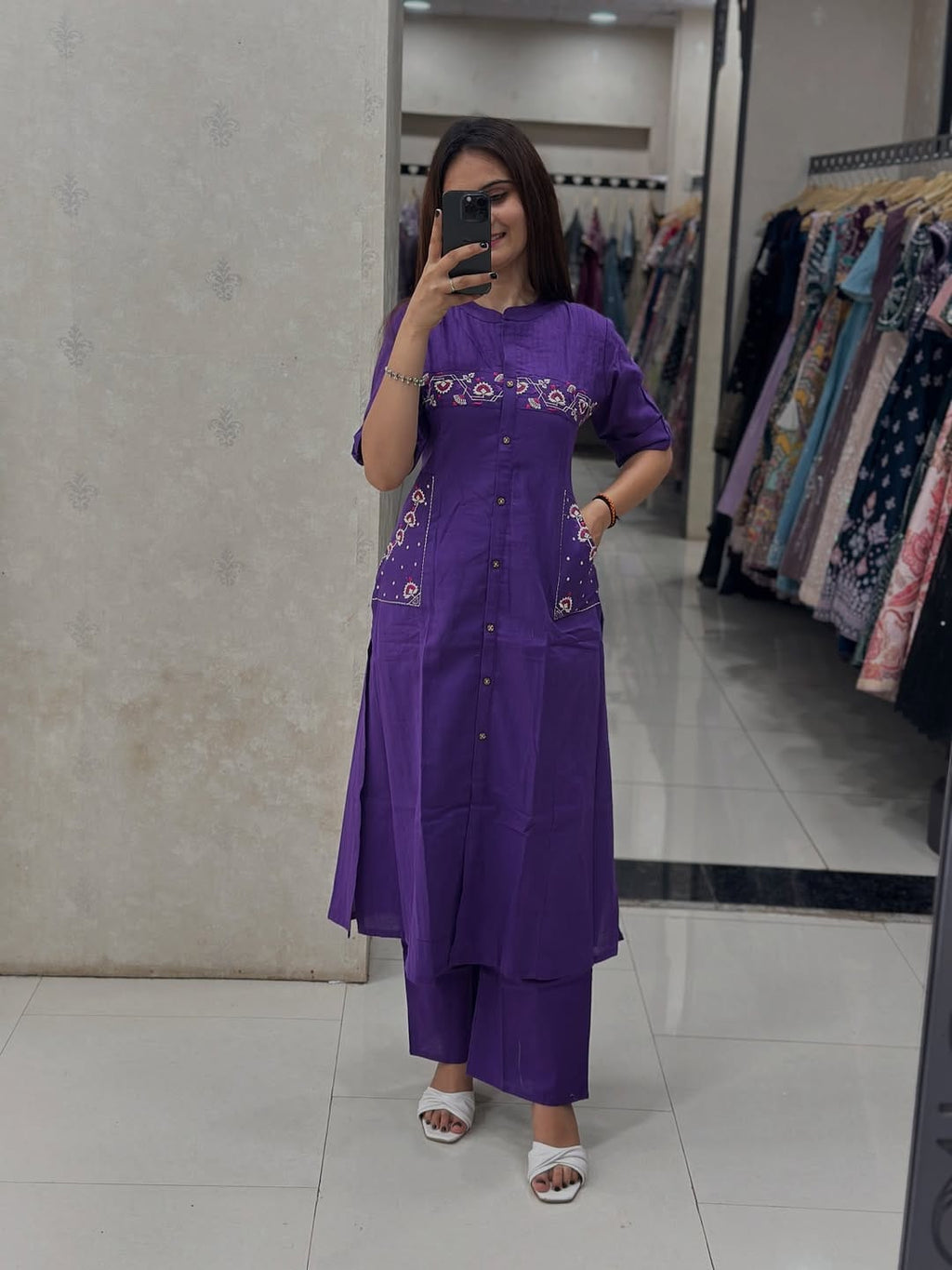 Ziya Cotton Slub Mirror Work Co-Ord Set