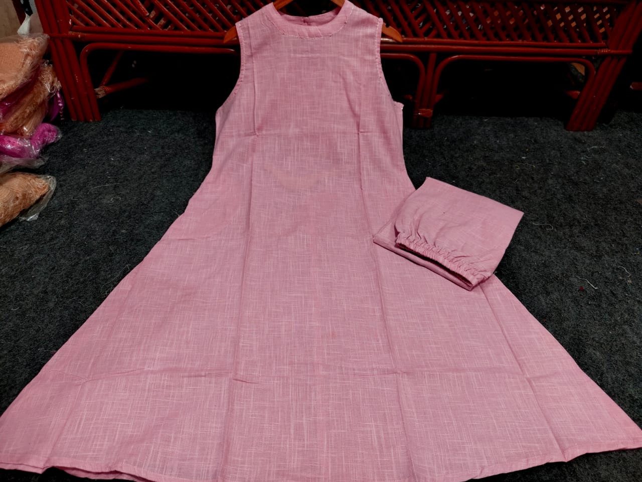 Rose Aura Pure Cotton Slub Sleeveless Kurta Palazzo Set