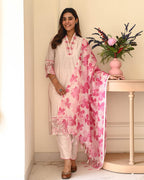 Blush Bloom Cotton Flex Embroidered Kurta Set with Kota Doriya Dupatta
