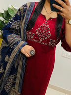 Ruby Noor Heavy Cotton Embroidered Kurta Set with Dupatta