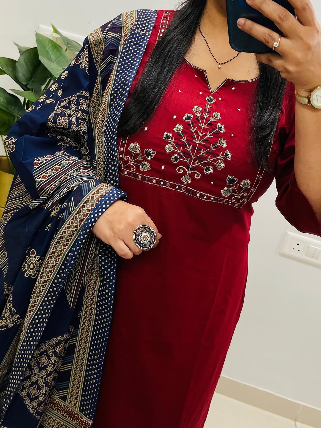 Ruby Noor Heavy Cotton Embroidered Kurta Set with Dupatta