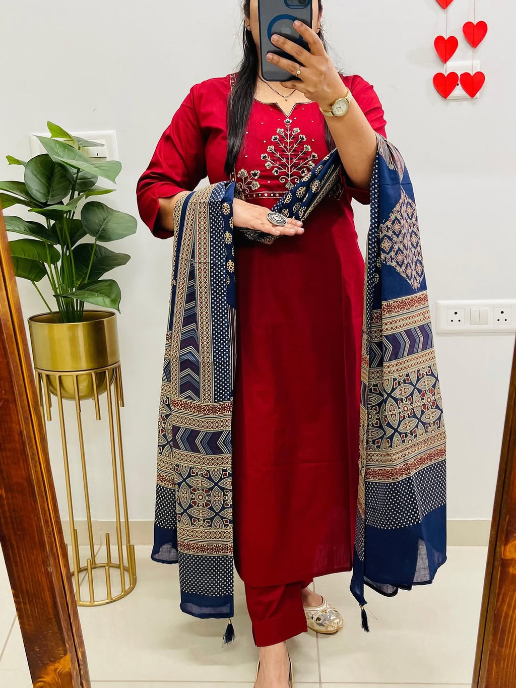 Ruby Noor Heavy Cotton Embroidered Kurta Set with Dupatta