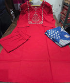 Ruby Noor Heavy Cotton Embroidered Kurta Set with Dupatta