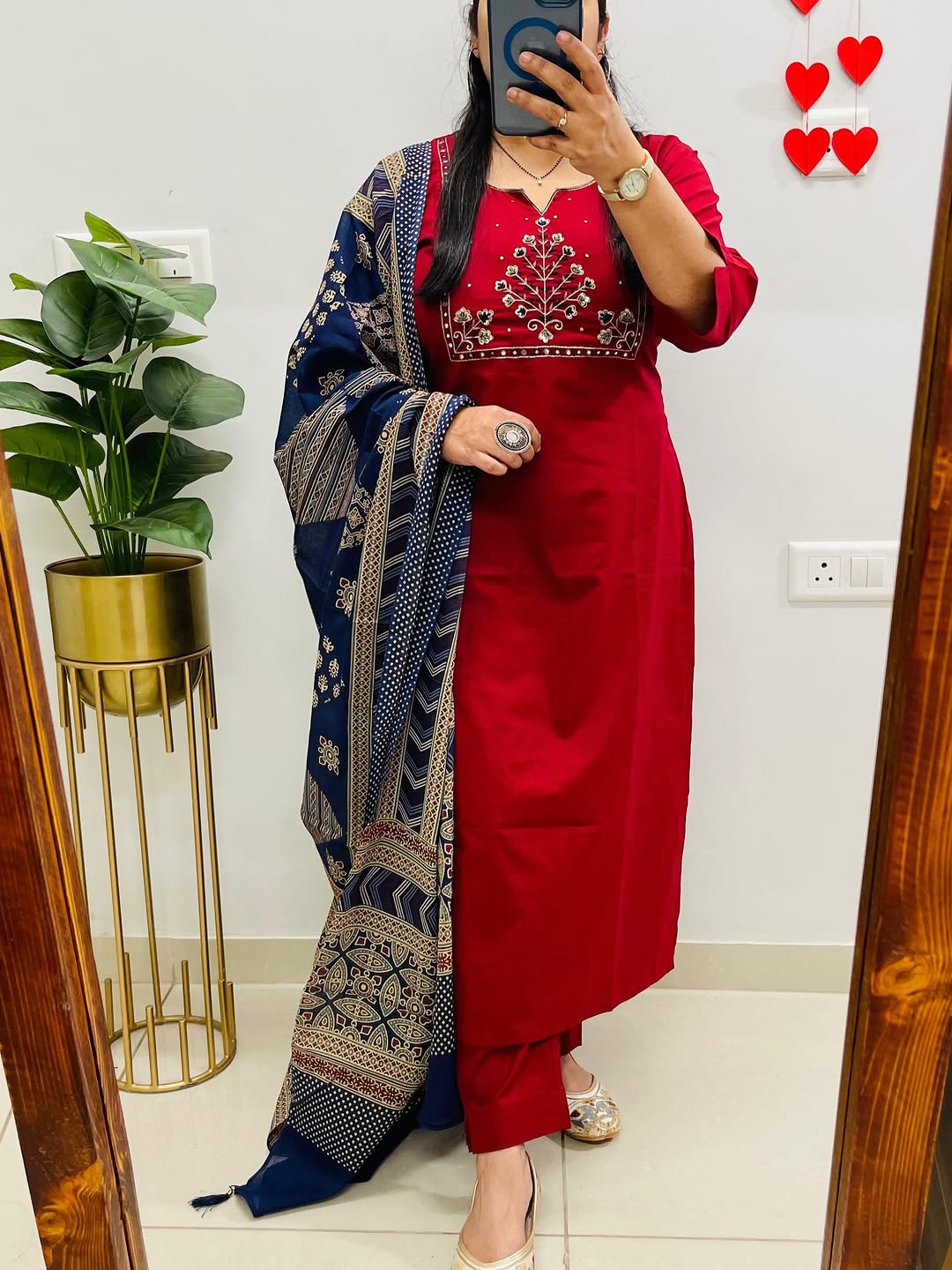 Ruby Noor Heavy Cotton Embroidered Kurta Set with Dupatta