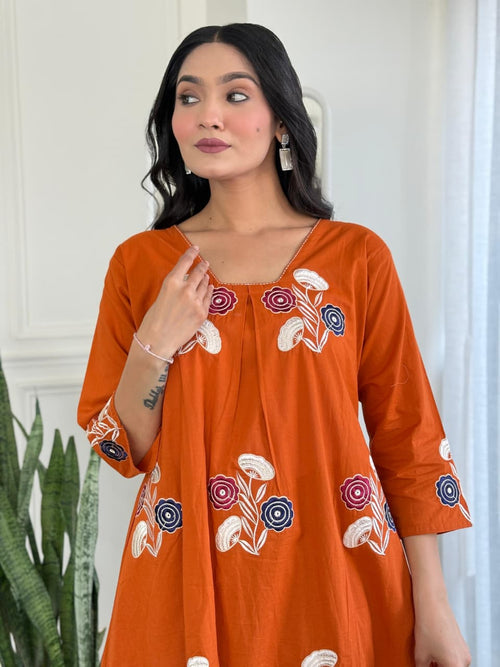 Amber Bloom Embroidered Cotton Slub Co-ord Set