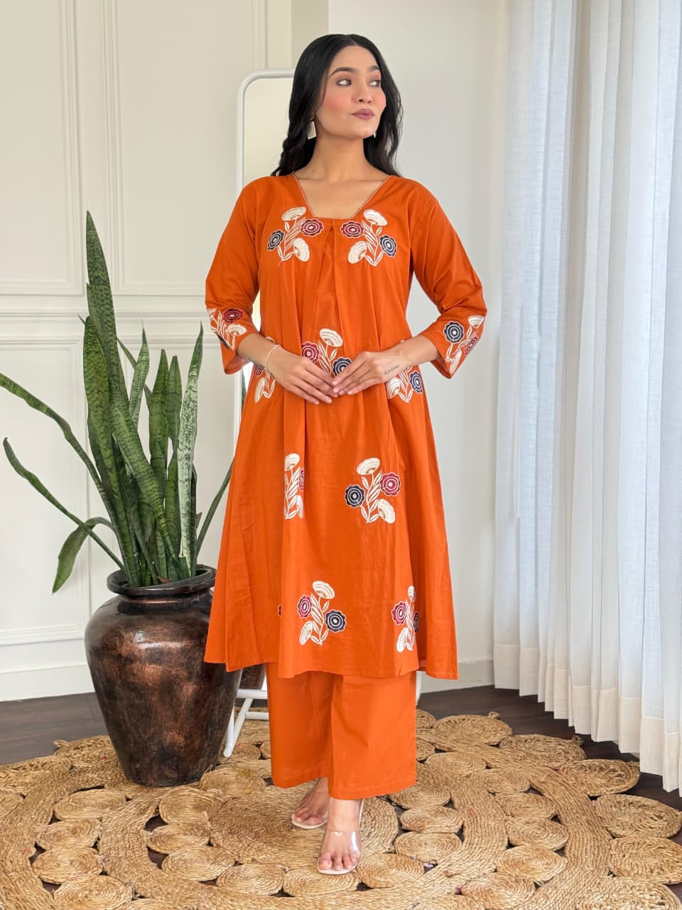 Amber Bloom Embroidered Cotton Slub Co-ord Set