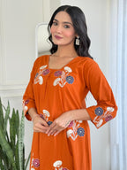 Amber Bloom Embroidered Cotton Slub Co-ord Set