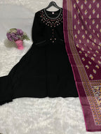 Black Emblem Embroidered Cotton Kurti Set with Dupatta