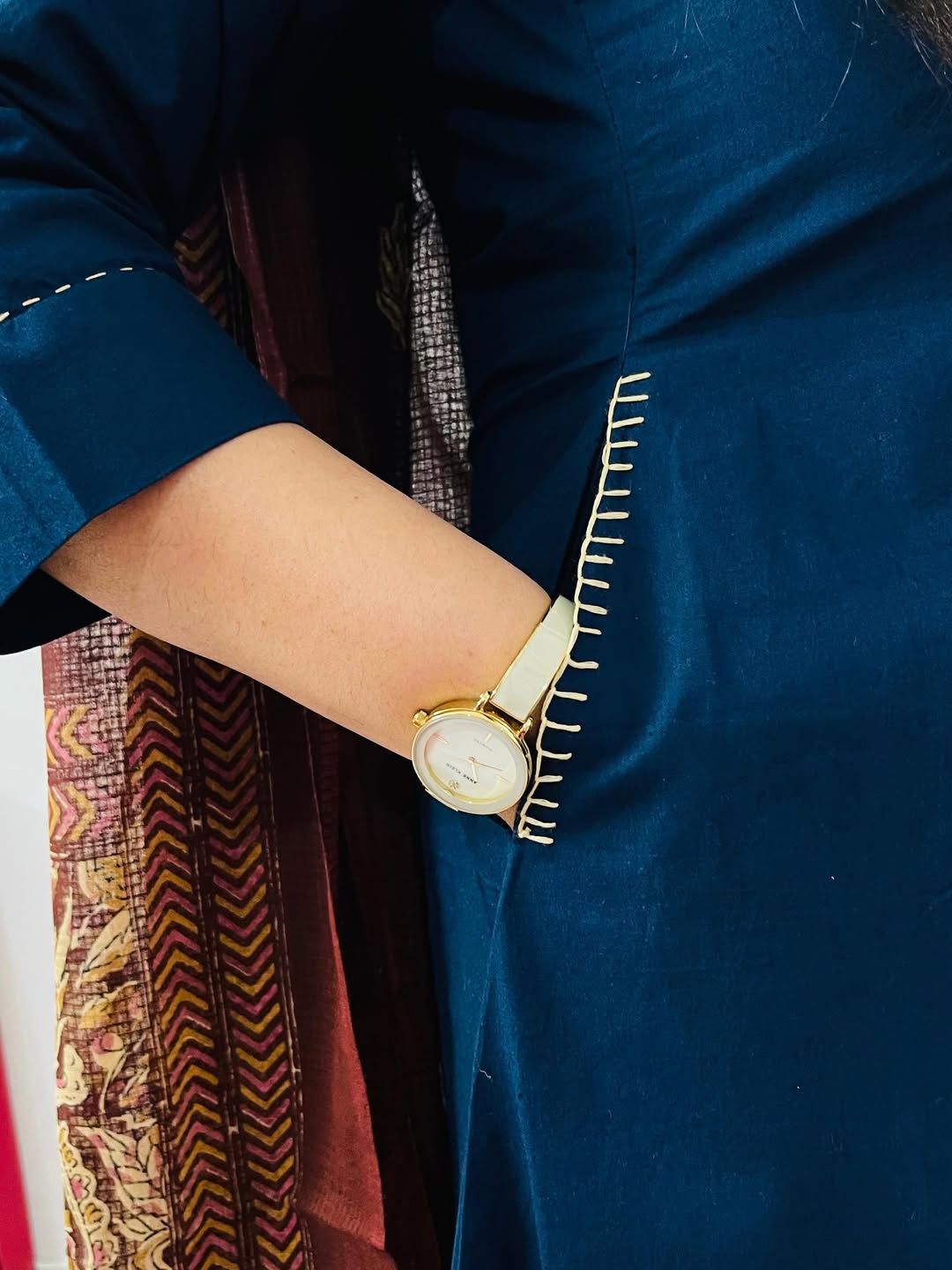 NRI Blue Embroidered Cotton Kurti Set with Dupatta